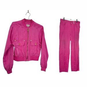 MCM Vintage Pink Monogram Satin Tracksuit Custom‎ Made